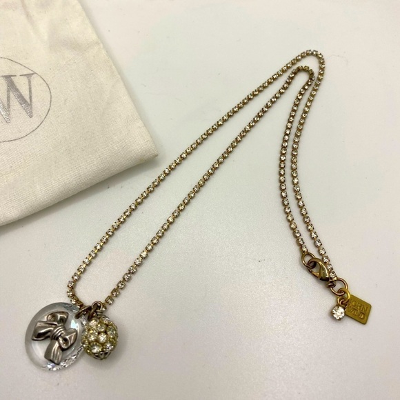 JOHN Wind Maximal Art Gold Tone Rhinestone Ball/ Chain & Bow Charm 20" Necklace - Picture 2 of 4